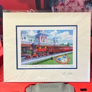 Larry Dotson Walt E Disney Engine #1 train print & mat new Disneyworld 2018